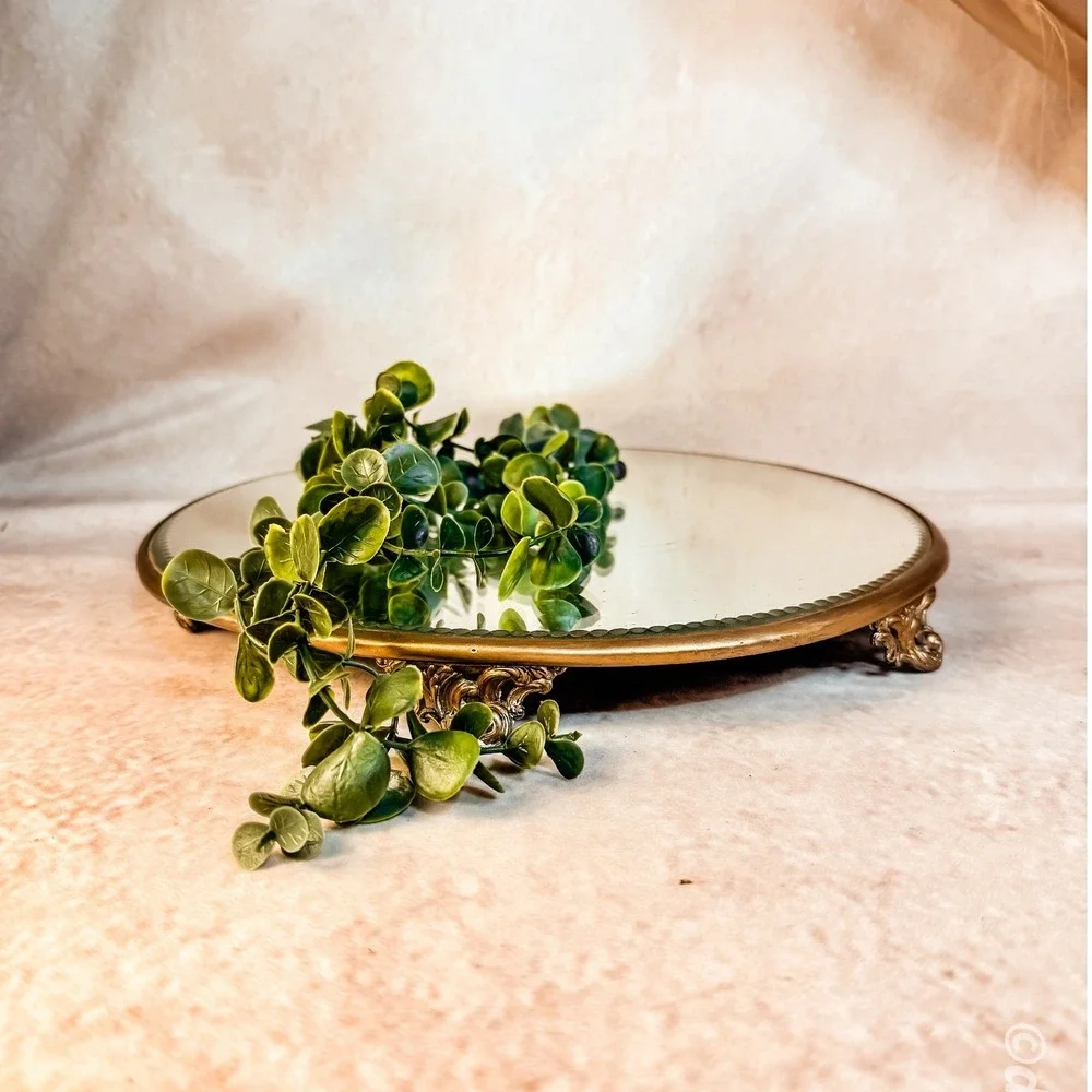 Antique French Gilt Beveled Mirror Tray Medium Size